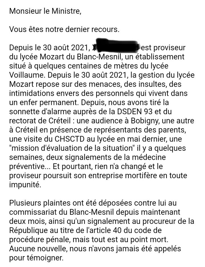 mozart_en_lutte's tweet photo. Voici la lettre du lycée Mozart en lutte remise ce matin en mains propres à Pap Ndiaye par les collègues du lycée Voillaume. https://t.co/v2viVJvG1M