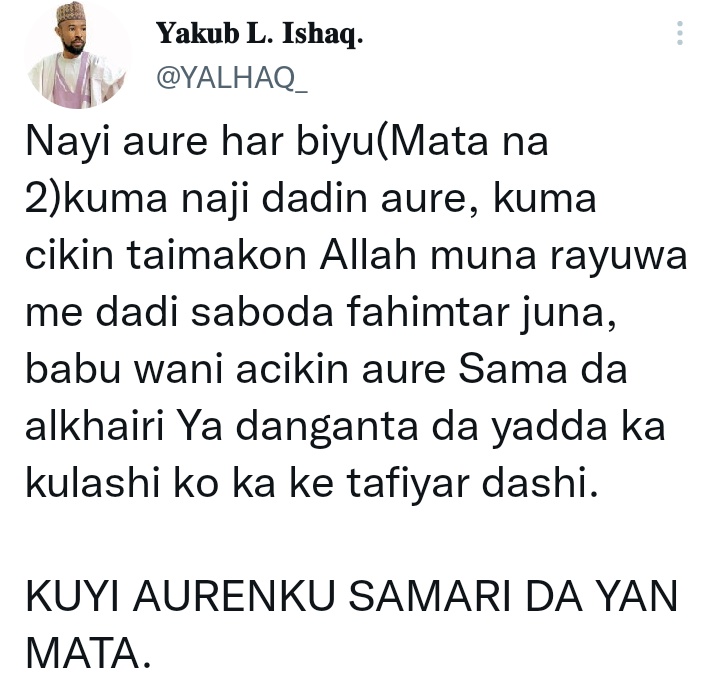 From a brother @YALHAQ_ 

Babban yaya Allah ya karama zuri'a albarka 🤲