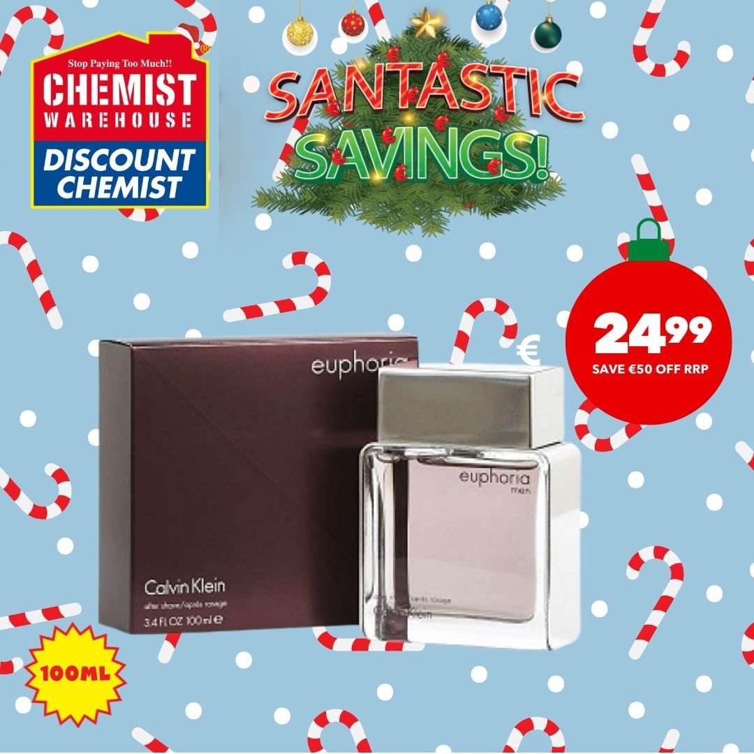 ChemistIreland's tweet photo. Pick up Calvin Klein Euphoria for men 100mls for just €24.99! Check out this and many more amazing fragrances at amazing prices in stores today! #chemistwarehouse #fragranceforhim #Christmas #christmasgiftideas #discountchemist https://t.co/bsTThwYrzI