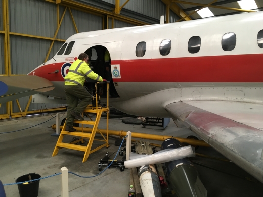 Today's visit by Rolls-Royce students from Derby University were allowed cockpit viewings on our ex R-R VTOL test-bed aircraft #VZ608 in #NAMHangar2 & they also witnessed some bungee changes underway on the Dominie #XS726 crew door!
#NAMrestoration 
#DiverseAviation