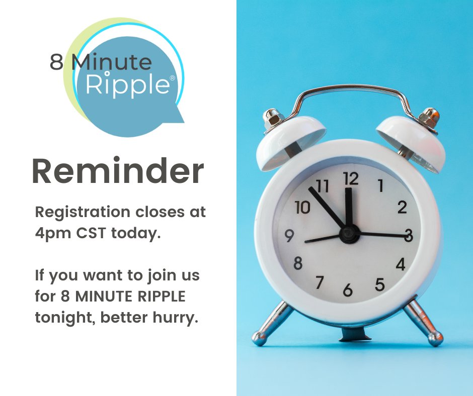 Rippleon's tweet image. Don&apos;t miss the last 8 Minute Ripple of 2022. Register by 4pm CST - ripple.regfox.com/121322-8mr Ripple Members attend FREE using the link and code found in your member area. #professionalnetworking #personalnetworking #connectionpractice #therippleeffect #onlineevents #virtualevents