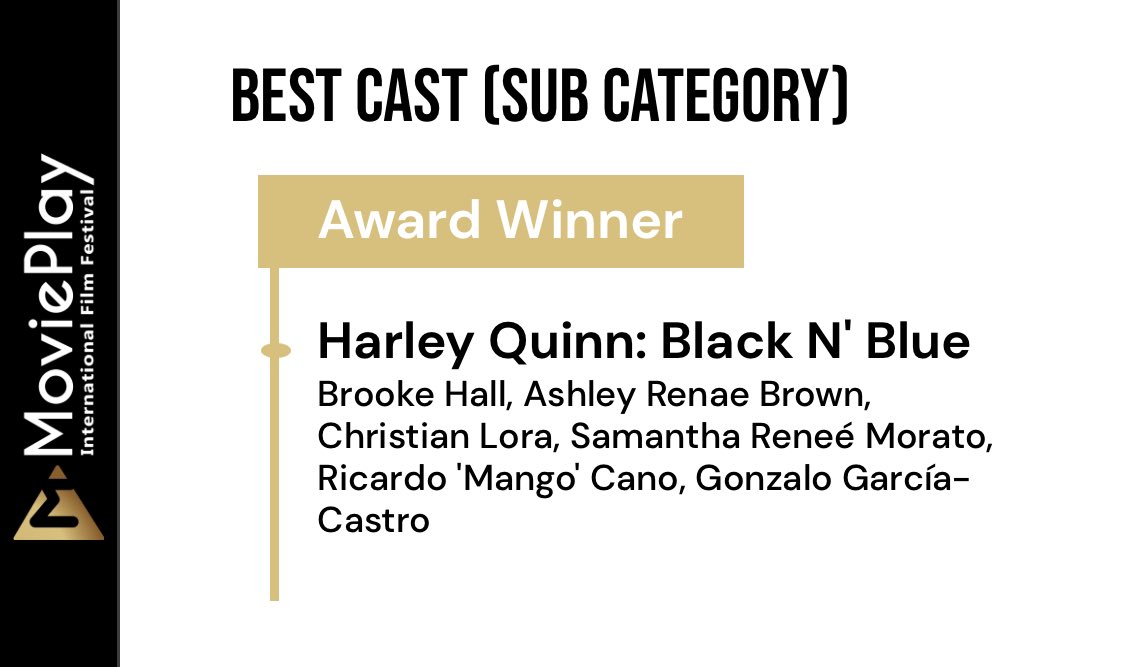 madreelmovies's tweet image. Updated! Congratulations to the Cast behind Black N’ Blue!! They deserve the recognition. Very talented and a pleasure to work with. Thank you @MoviePlayIFF for acknowledging their commitment. 🏆❤️ #Movieplay #filmawards #bestcast