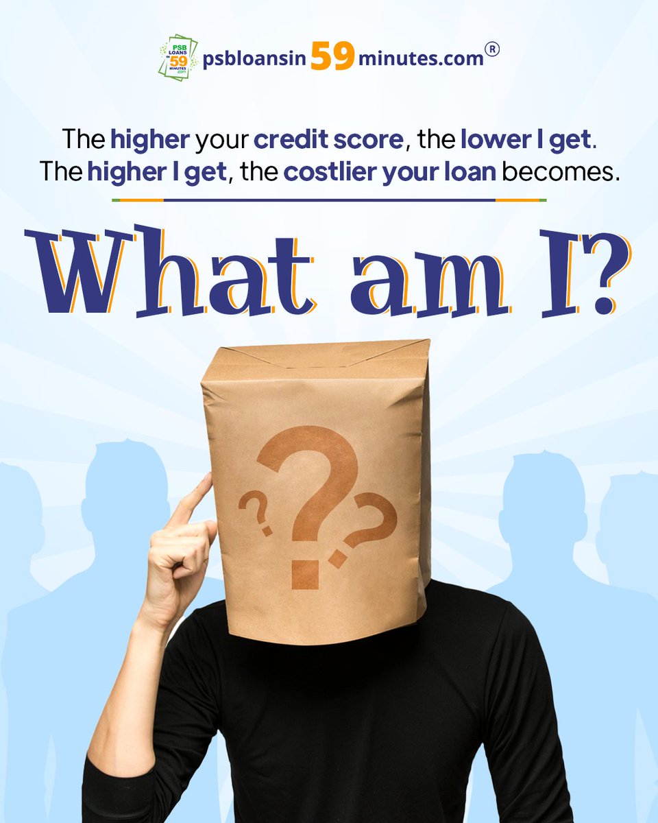 psbloansin59's tweet photo. Hint: The higher your credit score, the lower I get. The higher I get, the costlier your loan becomes.
Write down your answers in the comment below.
#PSB59 #PSBLoansIn59Minutes #OPL #Finance #Business #BusinessLoan #DigitalApproval #Loans #quiz https://t.co/YqWGeHg5G0