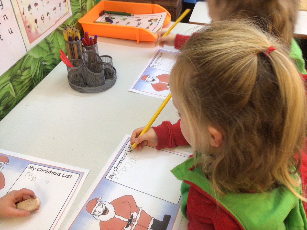 StrettonStMatts's tweet photo. Class R were very keen to do some writing during continuous provision. They wanted to write their Christmas list. Top of the list was a Rainbow fairy and some chocolate. #SSM #SSMReception #SSMLiteracy https://t.co/9r4z6kL4oT