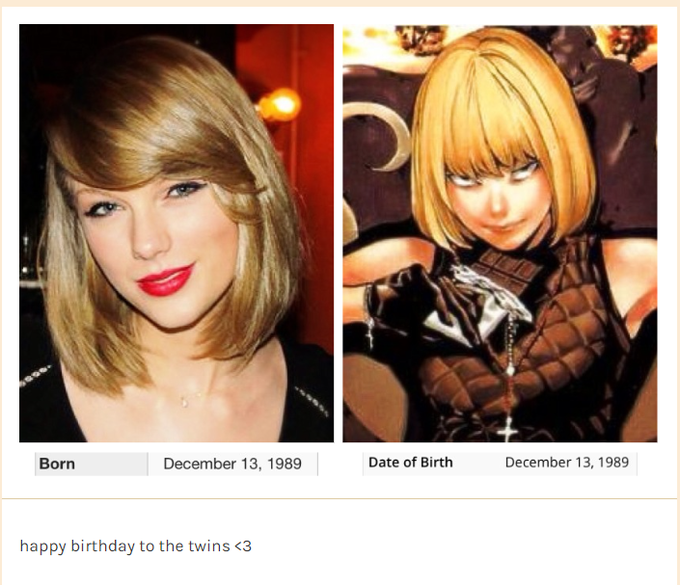 HAPPY BIRTHDAY TAYLOR SWIFT AND MELLO DEATH NOTE https://t.co/hoodhjcWMl