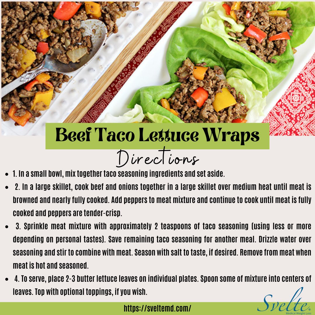 SvelteMd's tweet photo. Happy Taco Tuesday!🌮🎉
This recipe serves 4! Each serving counts as 4 proteins, and 1.5 vegetable serving.- If you are on our weight loss program;)
Enjoy!

#weightloss #weightlosstips #weightlosshelp #weightlossjourney #healthy #healthyliving #healthyeating #semaglutide https://t.co/Rk4Qm27omq