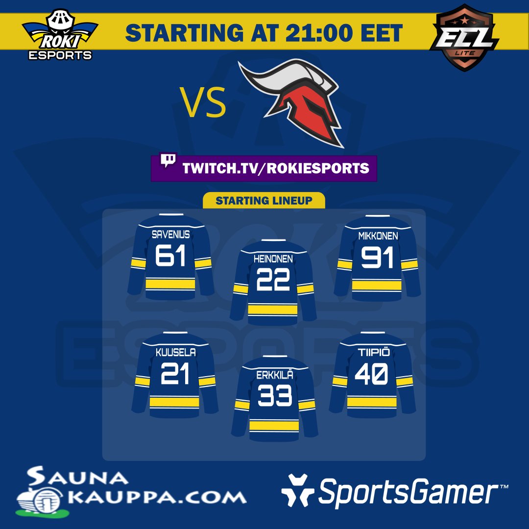 New season, some new faces. Here's our lineup for the tonight in the season opener of ECL '23 Winter.

🆚Trojans
⏰ 20.00 CET / 21.00 🇫🇮
💻 twitch.tv/rokiesports

<a href="/SportsGamerGG/">SportsGamer</a> #esports #NHL23 #ECLWinter23