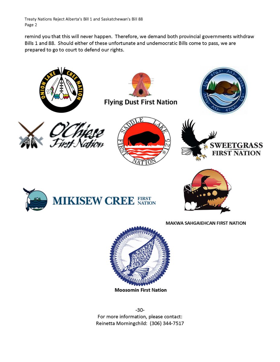 Treaty Nations Reject Alberta’s Bill 1 and Saskatchewan’s Bill 88!