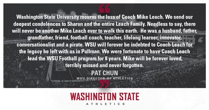 A statement from our athletic director <a href="/pat_chun/">Pat Chun</a> regarding Coach Mike Leach.