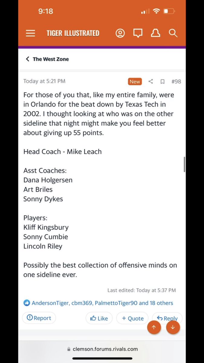 LarryWilliamsTI's tweet photo. A post on our message board regarding Clemson’s 55-15 hammering at the hands of Texas Tech in 2002. Holy smokes. https://t.co/Ej7ciuJXzw
