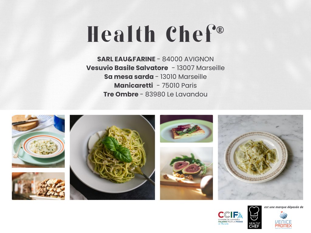ccifMarseille's tweet photo. [#HealthChef] Après l’annonce des 5 premiers lauréats du label Health Chef® mercredi dernier, la CCIF de #Marseille est fière de dévoiler et soutenir les 5 autres lauréats. Le label est porté par #VenicePromex.

👏 à tous et bonne expérience culinaire ! https://t.co/6HbkJXeDYx