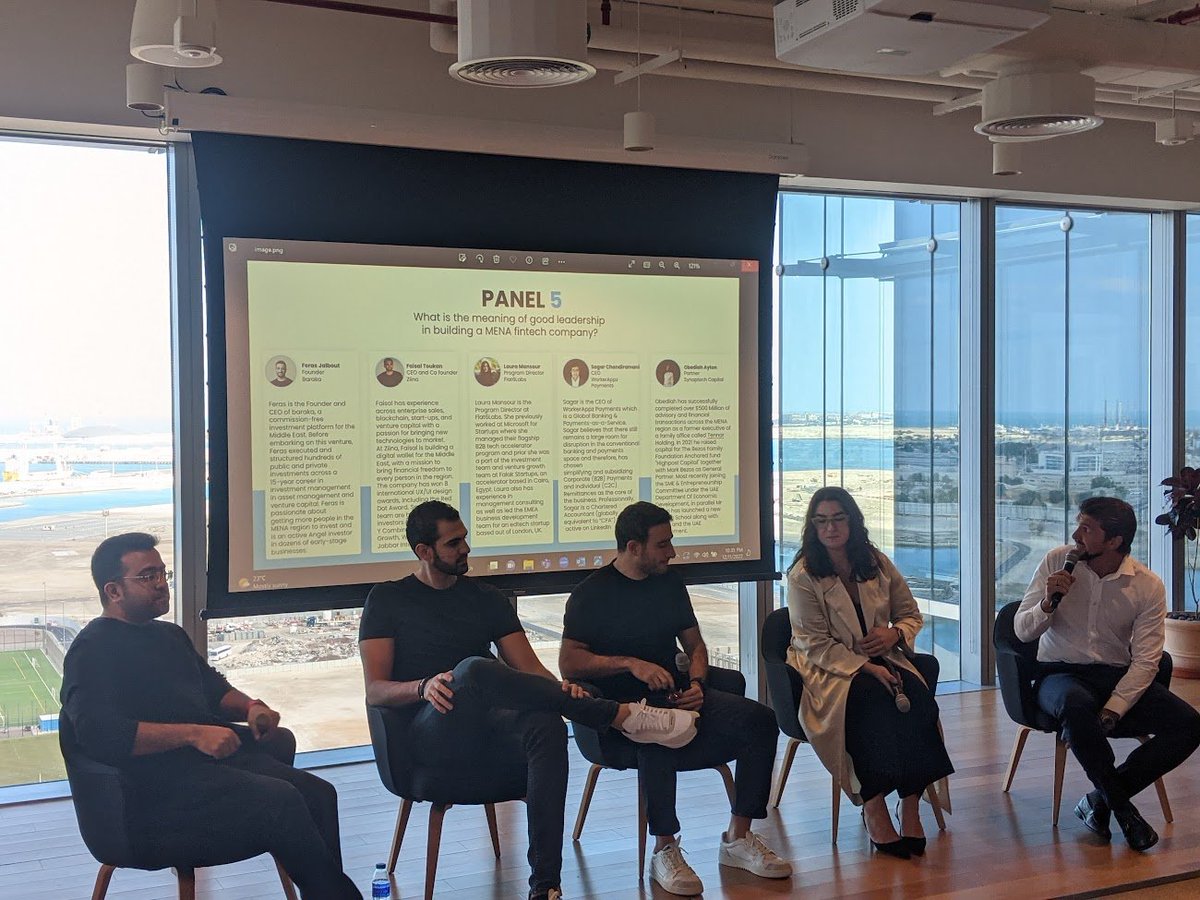 Thank you to @aytonobediah of Synaptech Capital, @FJeasy of @getbaraka, @FaisalToukan of @ZiinaMENA, Laura Mansour, and @sagartalks for a great panel on Leadership in Building a MENA Fintech at @hub71ad yesterday!