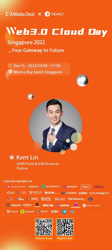 kentlinyy's tweet photo. @alibaba_cloud Web3.0 Cloud Day 15 Dec (Thu) @marinabaysands is here in Singapore! 

I'll speak at the 15:30 panel with @Zixi41620514 from Matrix Partners &amp; @joanna_jsquare from @JSquare_co &amp; @DFG_OfficiaI on [Investing in Web3.0 Startups]. 

Hope to see you there! 👇 https://t.co/2DytTLKmg6