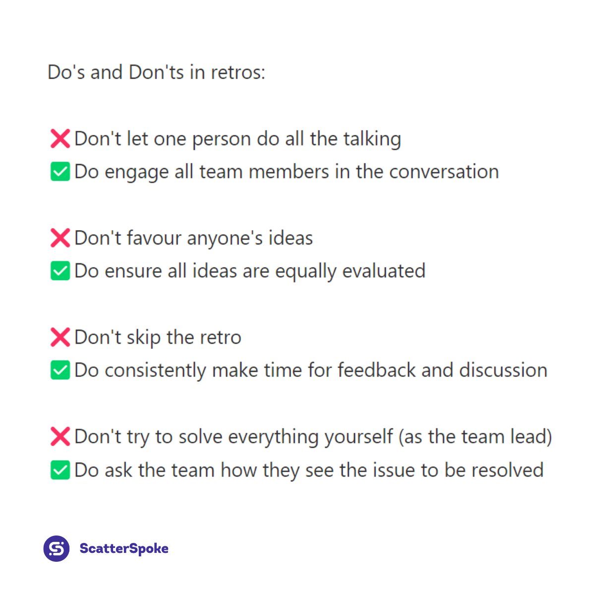 Do's and Don'ts in retros 👇

Have better retros in the new year, sign up today👉 hubs.ly/Q01trh2R0

#retros #havebetterretros #teamengagement