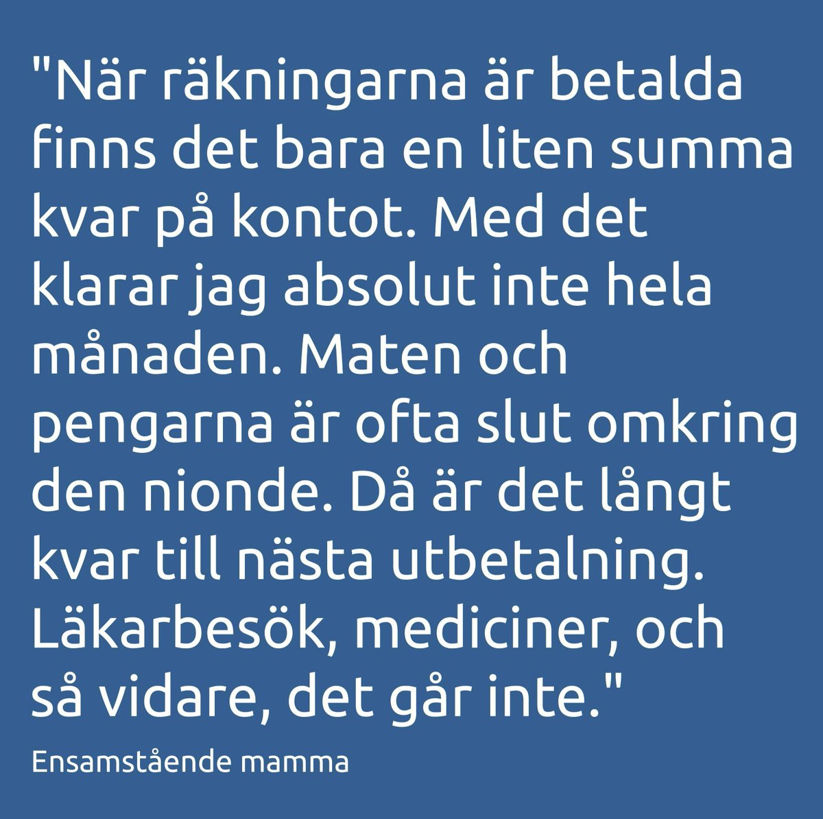 "När räkningarna är betalda finns det bara en liten summa kvar på kontot. Med det klarar jag absolut inte hela månaden." /Ensamstående mamma Läs mer här: skanestadsmission.se/ensam-mamma-st…