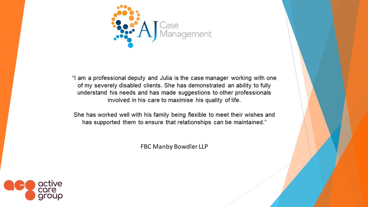 🚨 TESTIMONIAL TUESDAY 🚨

👇 Check out this testimonial from a Deputy at FBC Manby Bowdler LLP sharing their experience of working with one of our Case Managers, Julia Meakin 👇

#AJCM #casemanagement #casemanager #TestimonialTuesday