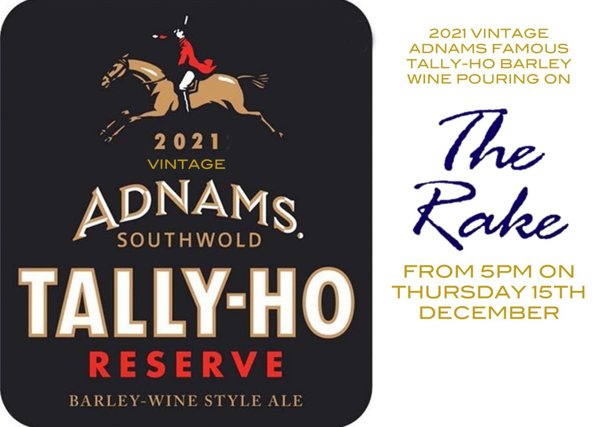 Rakebar's tweet photo. THIS THURSDAY FROM 5PM we have a lovely little pin of @Adnams Tally Ho Barley Wine on the bar! #Rakebar #NoCrapOnTap https://t.co/wEKxiyAROk