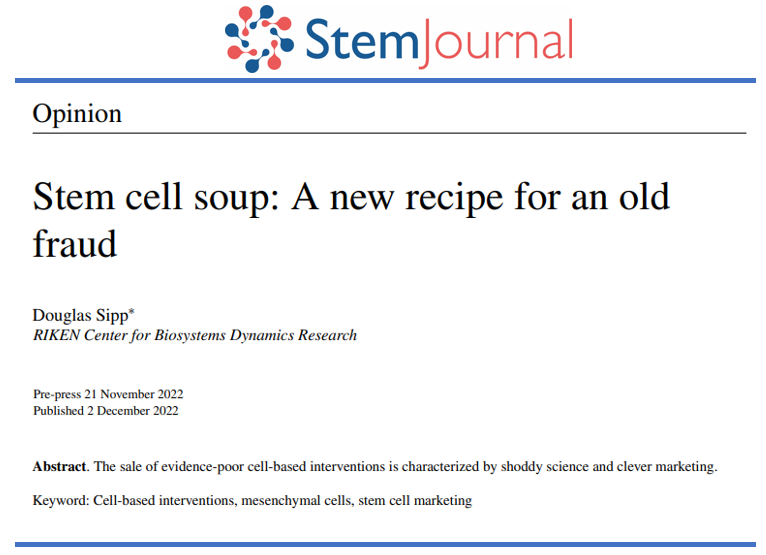 stemjnl's tweet photo. Our latest Opinion Piece by Douglas Sipp posits that "The sale of evidence-poor cell-based interventions is characterized by shoddy science and clever marketing." Read it here: https://t.co/sZx9WZBsYe #stemcells #stemjournal https://t.co/sdrwWBhbEO