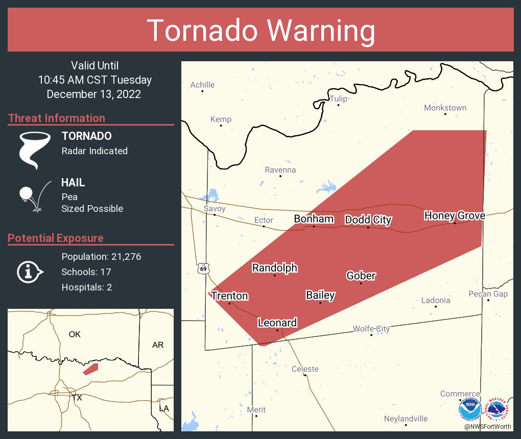 NWS Fort Worth on Twitter "Tornado Warning including Bonham TX