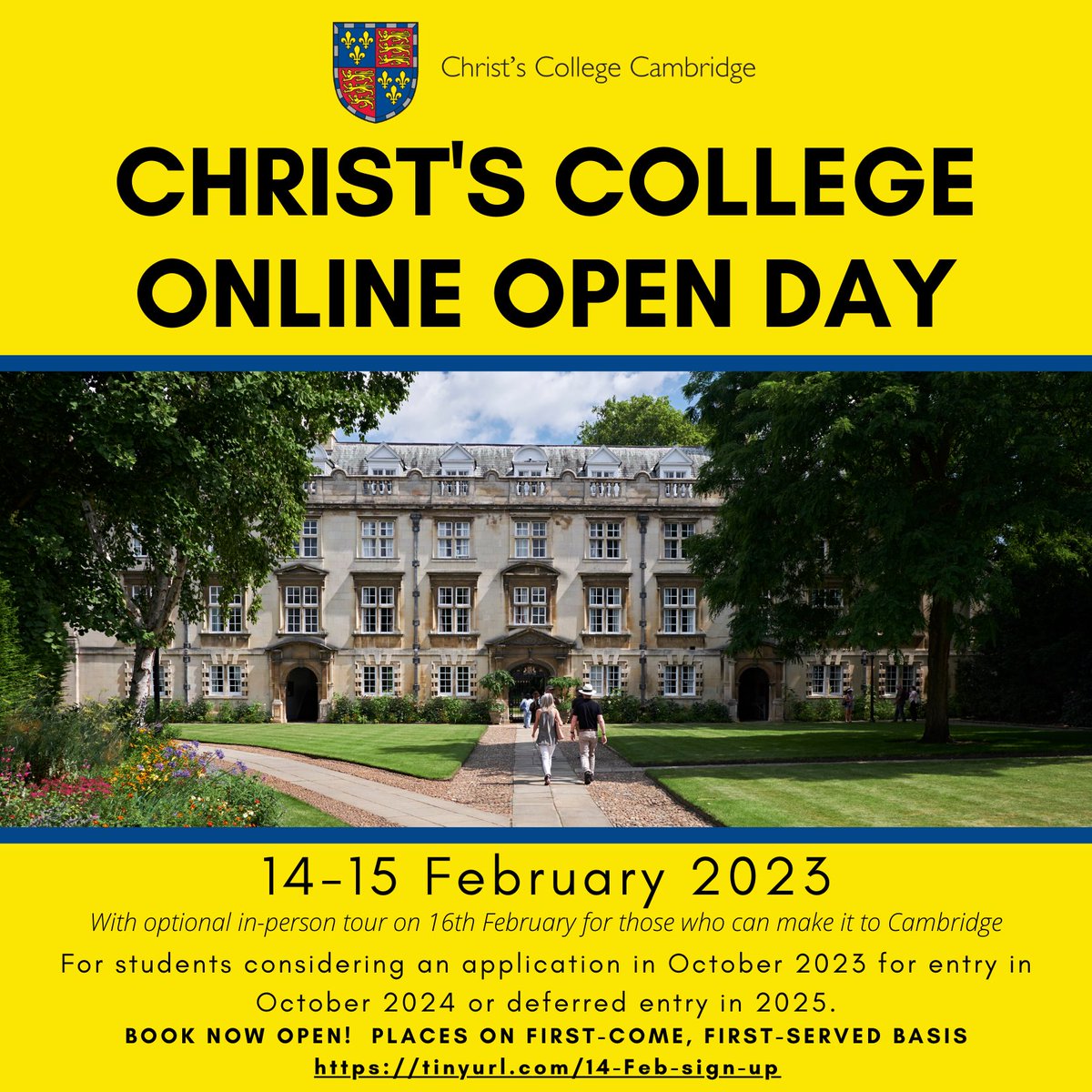 #ApplyingtoCambridge next year? Why not join our February #OpenDay? 

There's an #online programme AND there's an optional #visit day for those who'd like to see the College in person as well. 
▶️ ow.ly/lQ1350M2gXO

#Year12 #S5Scotland #CambridgeUniversity #Oxbridge