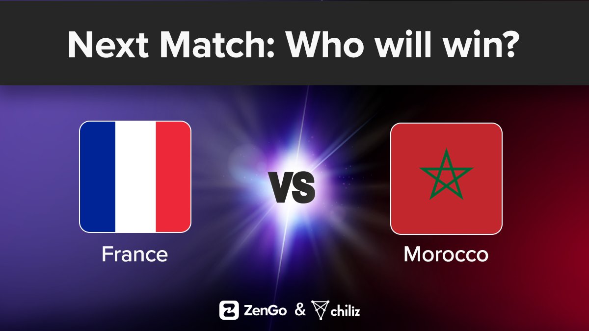 Upcoming match: #France v. #Morocco 

Who will win, and why?

Best answer gets $300 in $CHZ in your ZenGo wallet 😎 

➡️ Like, RT, and follow <a href="/ZenGo/">Zengo Wallet</a> &amp; <a href="/Chiliz/">Chiliz - The Sports Blockchain</a> 
➡️ Comment below!
➡️ 24 hours to participate.

Ready, Zen, Go! 🚀