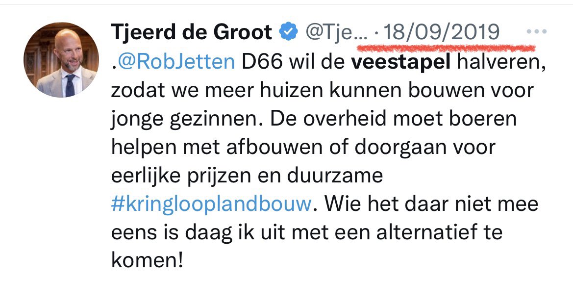 KnijffRobert's tweet photo. @TjeerdD66 Tjeerd de Groot van D66… Tweet vandaag dat boeren opgejut worden, wanneer beweerd wordt, dat boeren plaats moeten maken voor woningbouw… Zie dan zijn tweet van 18-09-2019… Beetje aan het opjutten, Tjeerd?.. #Man3x
Cc: @TjeerdD66 | @MediaLogica
#StikstofHoax #D66gate https://t.co/YkFQYYaKgt