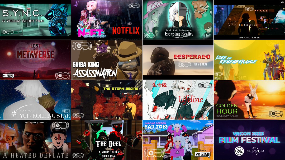 MetacosmStudios's tweet photo. THIS SATURDAY: Join us at the #VRCon Film Festival as we celebrate #VRChat filmmaking.

Get your virtual popcorn 🍿 ready and check out this sneak peak of the first fifteen films!

RSVP here: https://t.co/LGnGdT3PWd https://t.co/wd22TDa63D