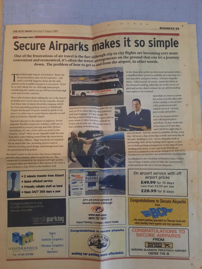Here we have an old article shared by one of our retired colleagues, Secure Airparks have come so far since the 17 years this article was created but our promise to our customers is still the same - To offer a high quality friendly experience for all of our customers