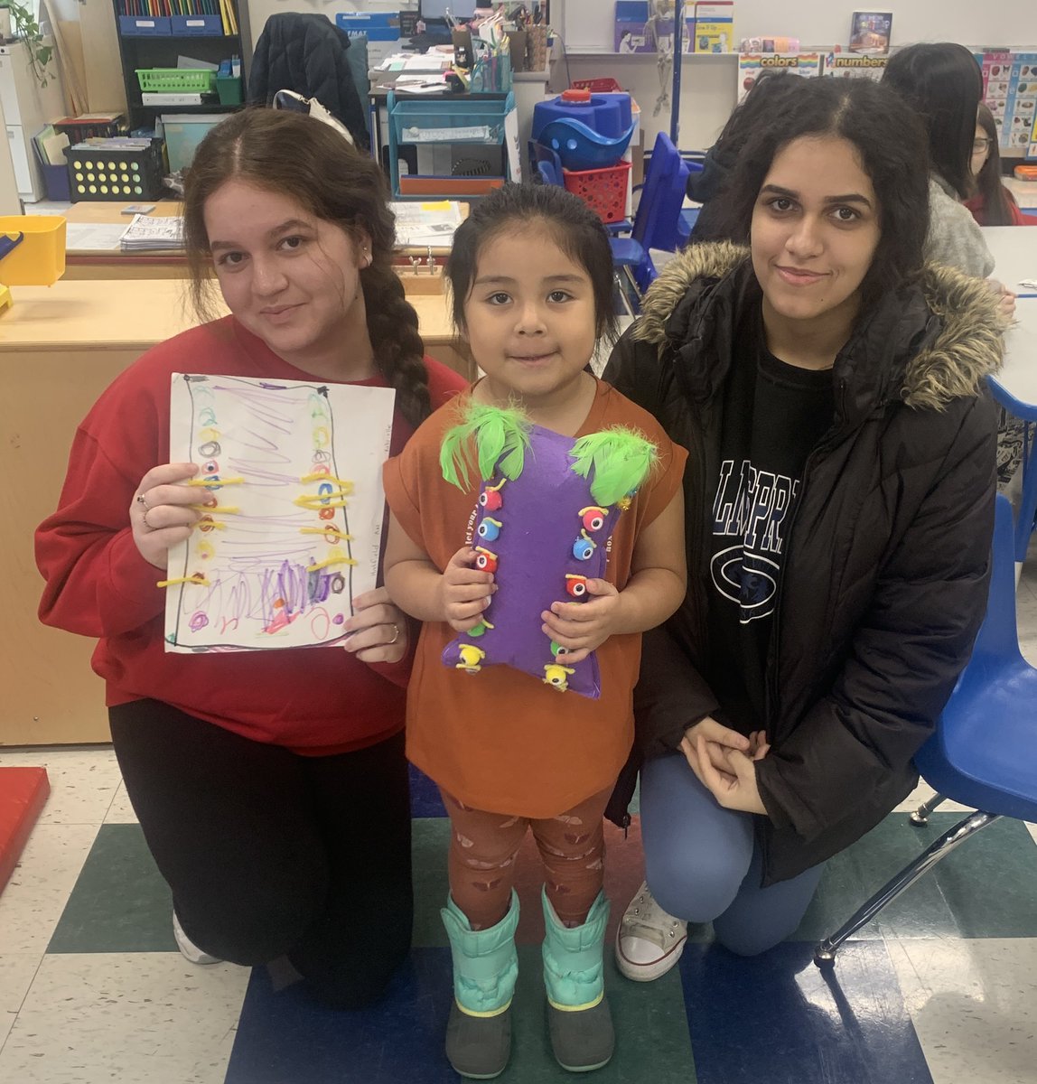 bobgold_supt's tweet photo. What a great project! A huge thank you to students from @GrantBulldogs who teamed up with our PreK classes. Our students drew/colored monsters, and GCHS students created them. Today was the big reveal, and our kids were very excited. https://t.co/MVMbWzJ5x4