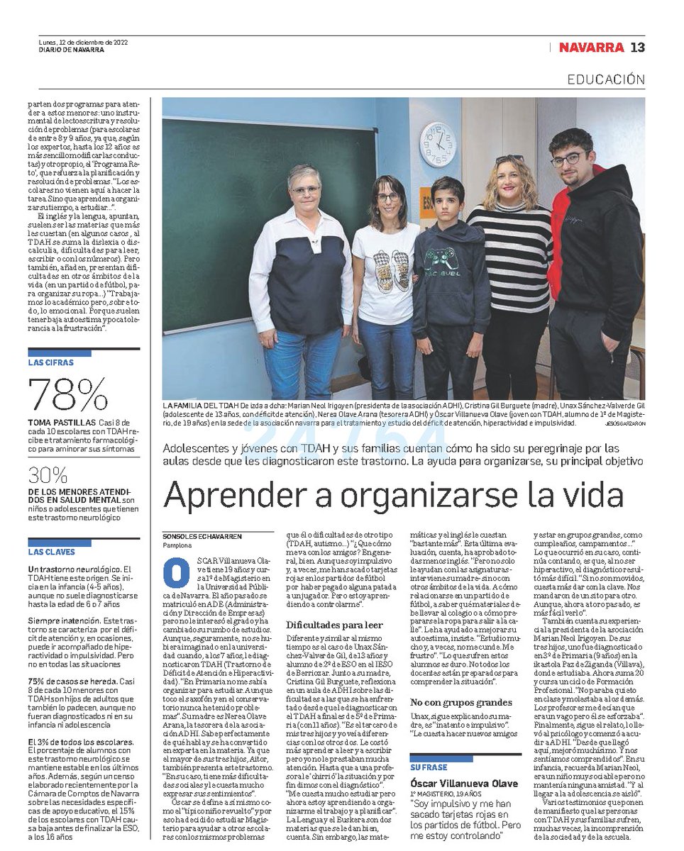 "Entender y atender al alumnado con TDAH". En Navarra tenemos una Orden Foral que data del 2012 y que regula la intervención escolar para el alumnado con TDAH, pero en ocasiones depende más de la voluntad del docente que de la aplicación de la propia norma.
