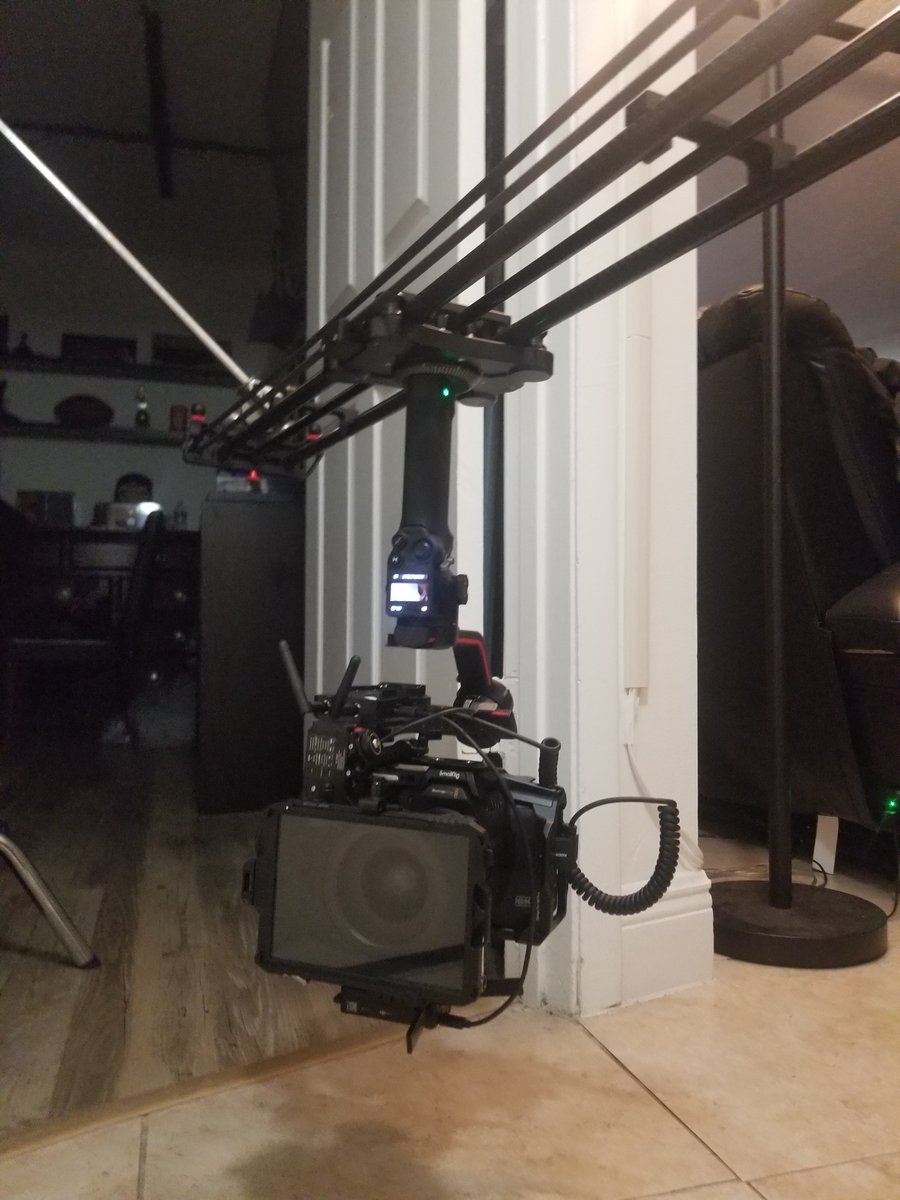 BrianKarlFilms's tweet photo. Successful tech rehearsal mounting our #blackmagic6kpro to a #ronin + motorized slider combo. Whole thing is operated remotely. #POV https://t.co/eJSaBZ3Xkp