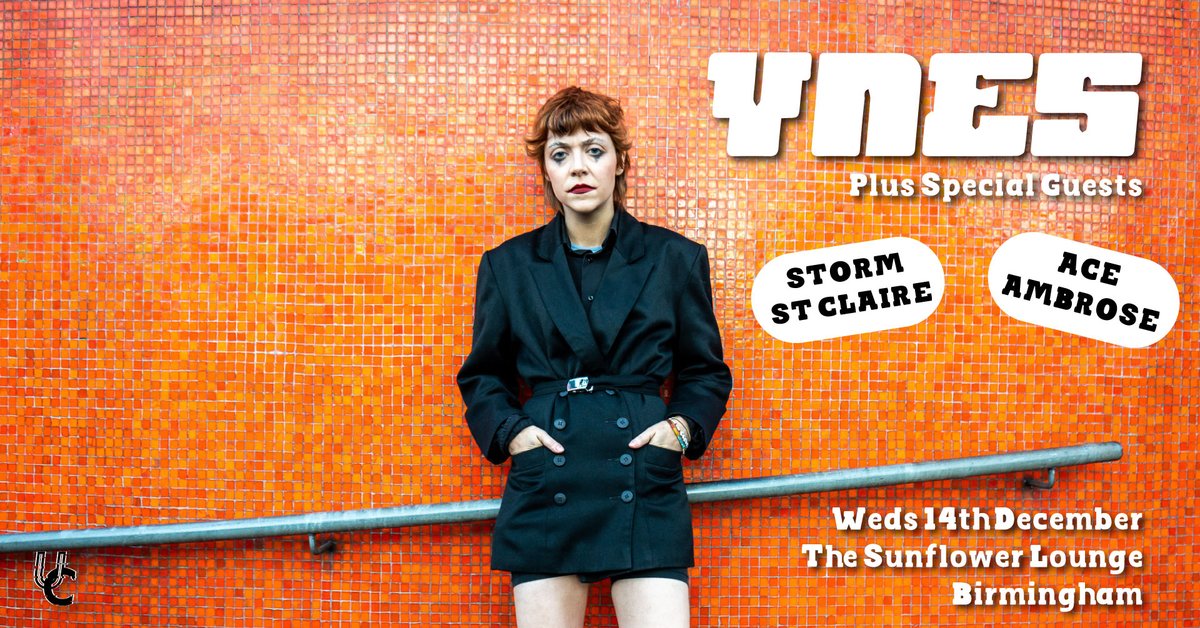 Here are the times for YNES headline gig at The Sunflower Lounge tomorrow.

Doors: 7:30pm

8:00pm - <a href="/aceambrosemusic/">𝕬𝖈𝖊</a> 

8:45pm - <a href="/stormstclaire/">STORM ST CLAIRE</a> 

9:30pm - @ynesmusic 

Tickets here - bit.ly/3Y1jzKm