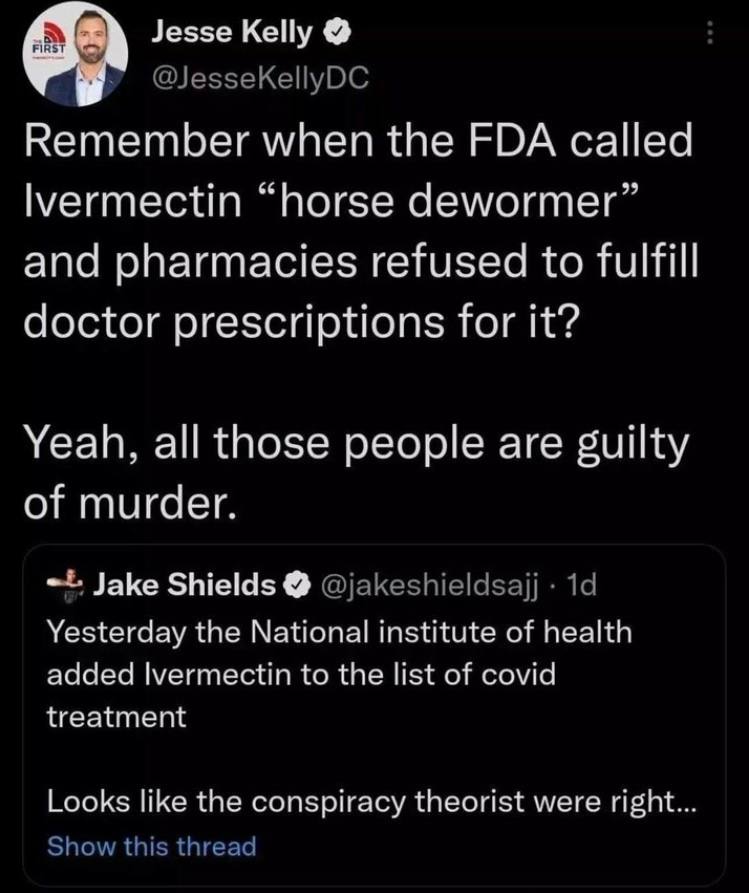 National Institute of Health added Ivermectin to the list of Covid treatment.