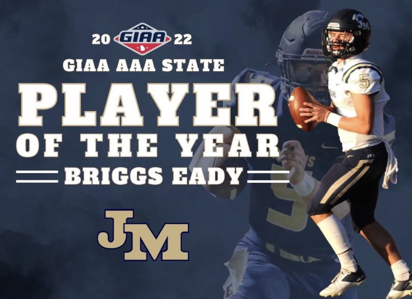 Coach_jtwall's tweet photo. Congrats to JMA QB/FS Briggs Eady for being selected as the GIAA AAA Player of the year. @5_eady @GilPound8 https://t.co/rOeG5q9Moo