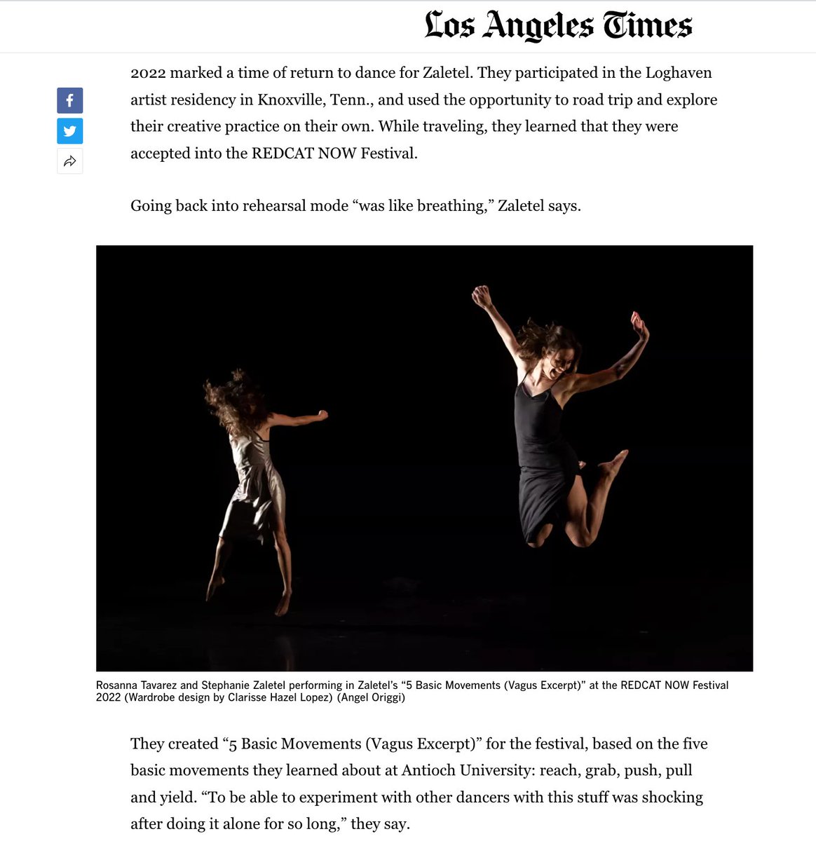 LoghavenAR's tweet photo. In a recent @latimes feature, seven choreographers talk about the re-emergence of dance in 2022. Loghaven Fellow #StephanieZaletel, speaks about their piece titled "5 Basic Movements (Vagus Excerpt)." which they worked on in part at Loghaven. 
@_szalt_ 
#LoghavenFellow #Loghaven https://t.co/fXnZ21SrE3