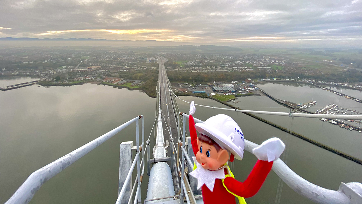 Bernard the Elf was so happy to visit the top of the Forth Road Bridge today.... It reminds him of home as it's nearly as cold as the North Pole!