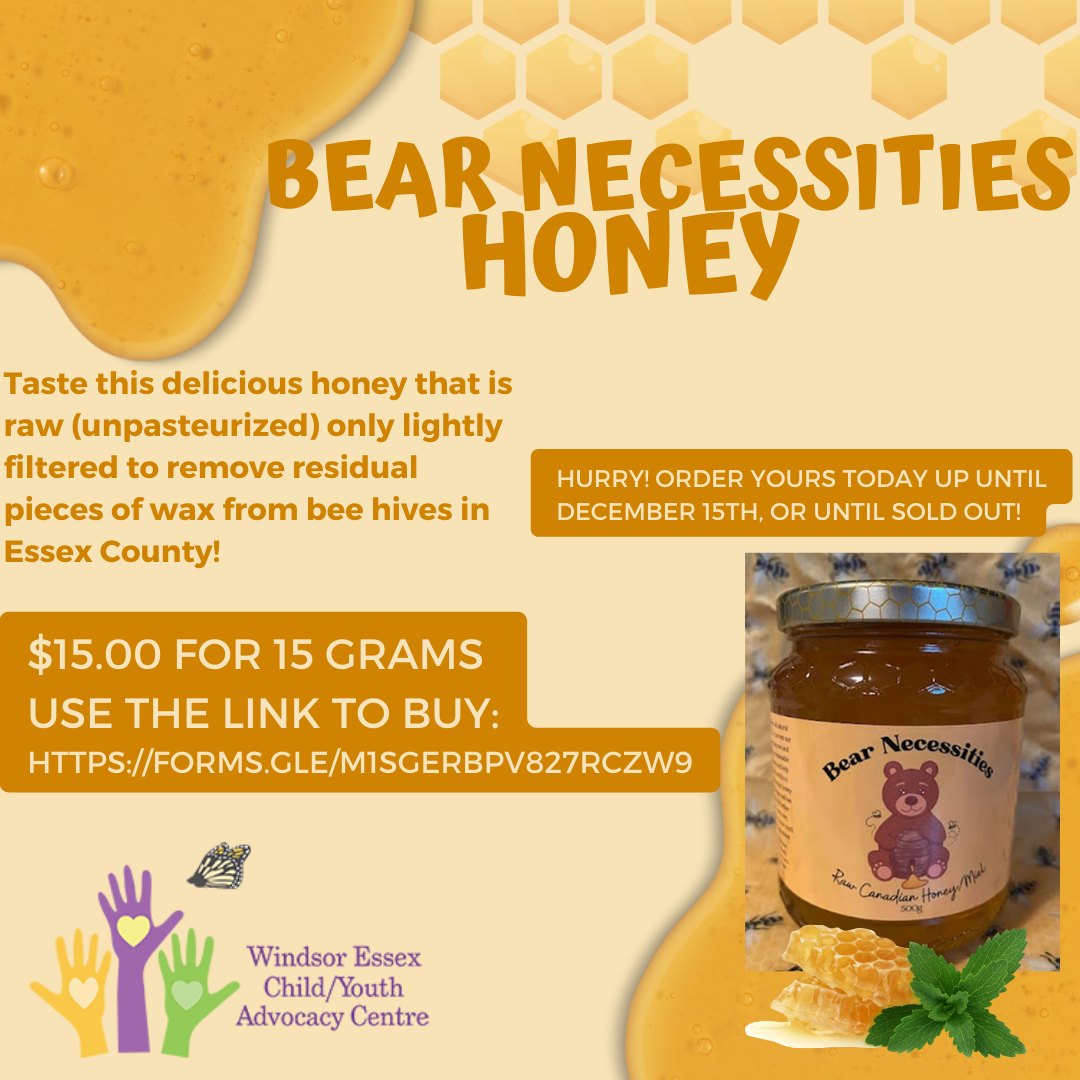 ONLY 2 Days LEFT to ORDER honey from Bear Necessities Honey in support of WECYAC! 
Use the following link to purchase: forms.gle/m1sgErBpv827rC…
Order yours by December 15th or until they are sold out!