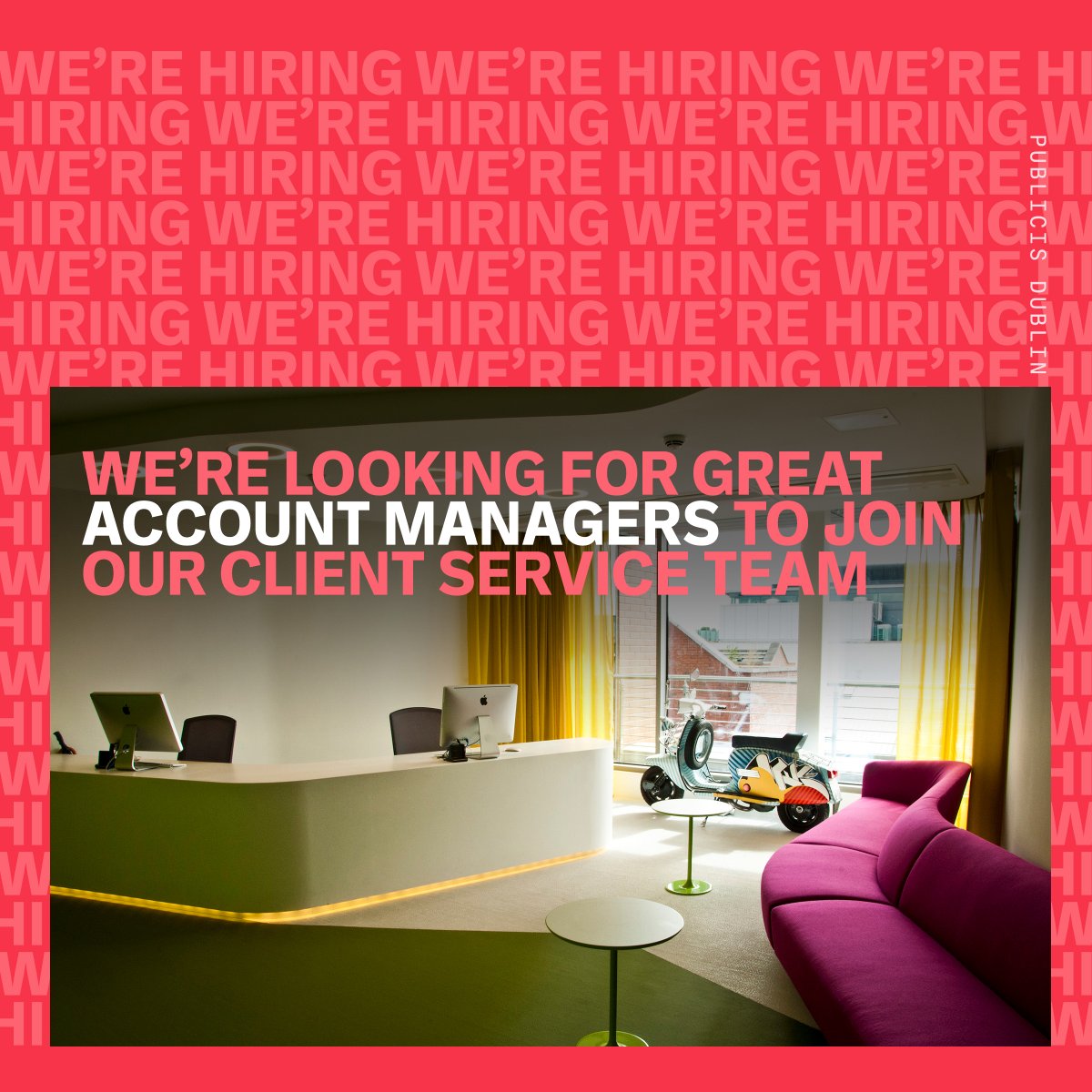 publicisdublin's tweet photo. Looking for a career move in 2023? We’re hiring!
We’re looking for Account Managers at all levels to join our Publicis Dublin team and to make their mark working across both local and global clients. Drop Sinead a line to sinead.dennis(at)https://t.co/jyGBZ57lDO to find out more https://t.co/1wrxgNzK8c