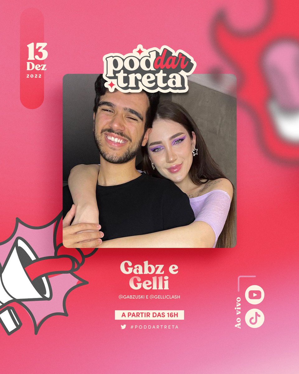 poddartreta's tweet photo. Pode apostar que hoje além de TRETA vai rolar muita risada! 😂

Quem vem bater um papo com a gente hoje são eles: @gelliclash e @gabzuski! 😎❤️

Estaremos ao vivo, a partir de 16h em nosso Youtube e no TikTik! 🚨 https://t.co/ja9bxsdgfS