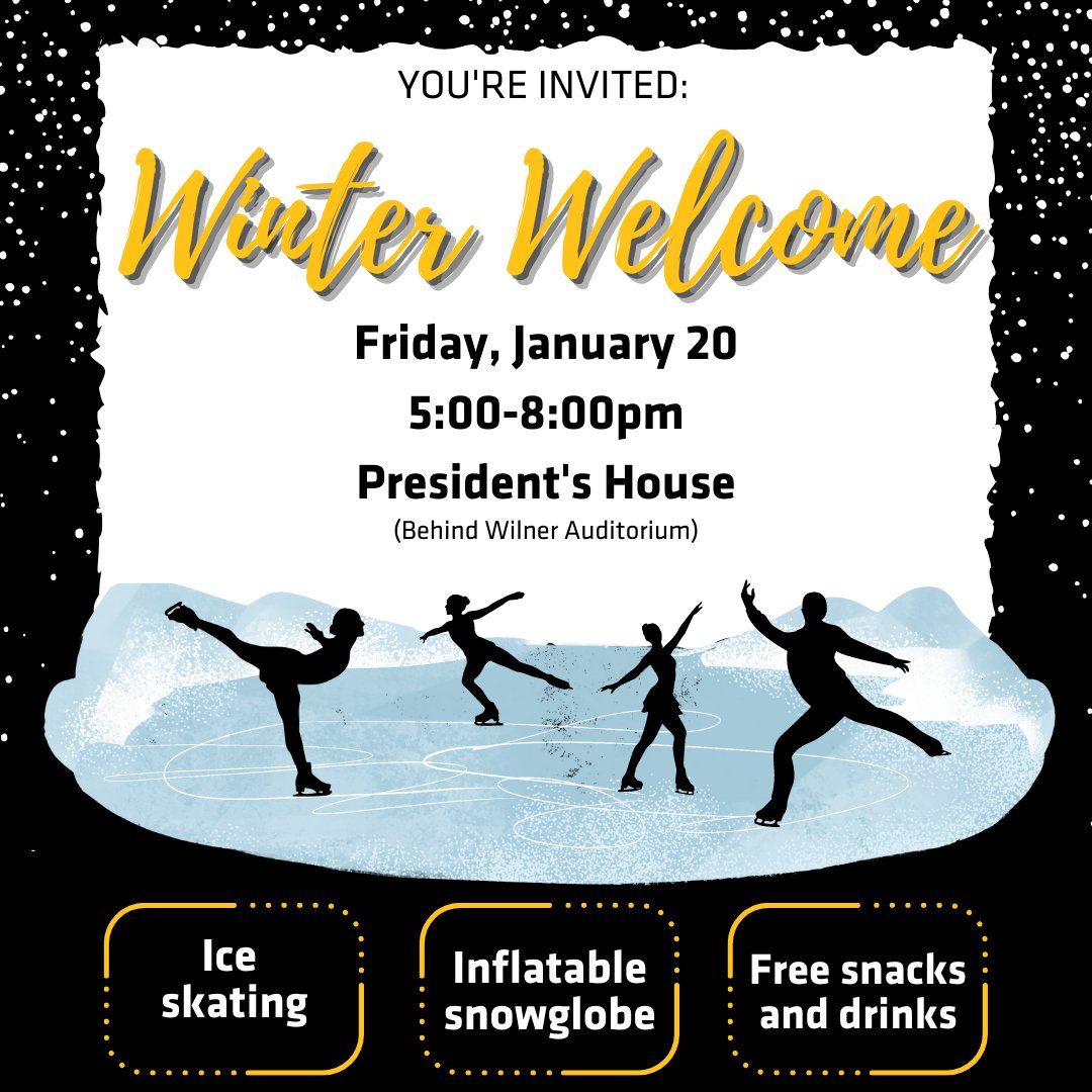 Save the date and skate your way into another successful semester! Join us for ice skating, take your picture in the inflatable snow globe, and enjoy warm drinks and snacks (while they last!). Ice skates will be provided for those who wish to skate. ⛸️