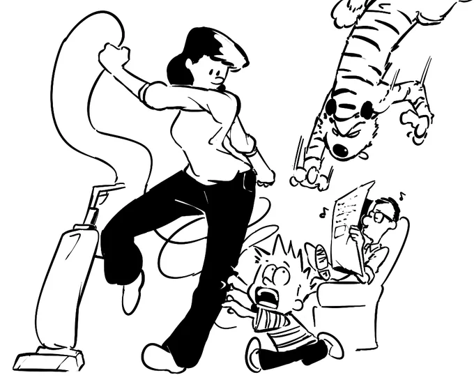 I don't think I shared the uncolored version of this Calvin &amp; Hobbes fanart, I kinda like it better 