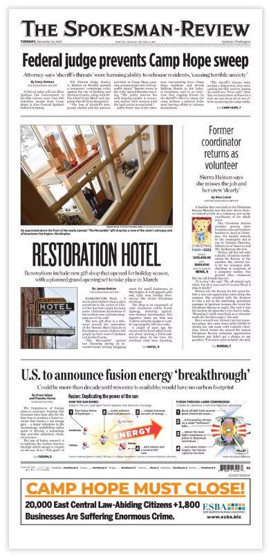 As seen in today's The Spokesman-Review, ESBA continues to support the 1,800 businesses and 20,000 residents in the East Central Neighborhood. Camp Hope Must Close!