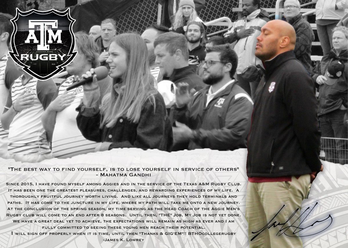 aggierugby's tweet photo. You never realize how good you have it until it’s gone (or in this case leaving).  We know that on James’ next journey he will continue doing amazing things and have an impact on others as he had on us.  
Thank You Coach
Ka kite ano  
#TamuRugby https://t.co/3of0JMXpFr