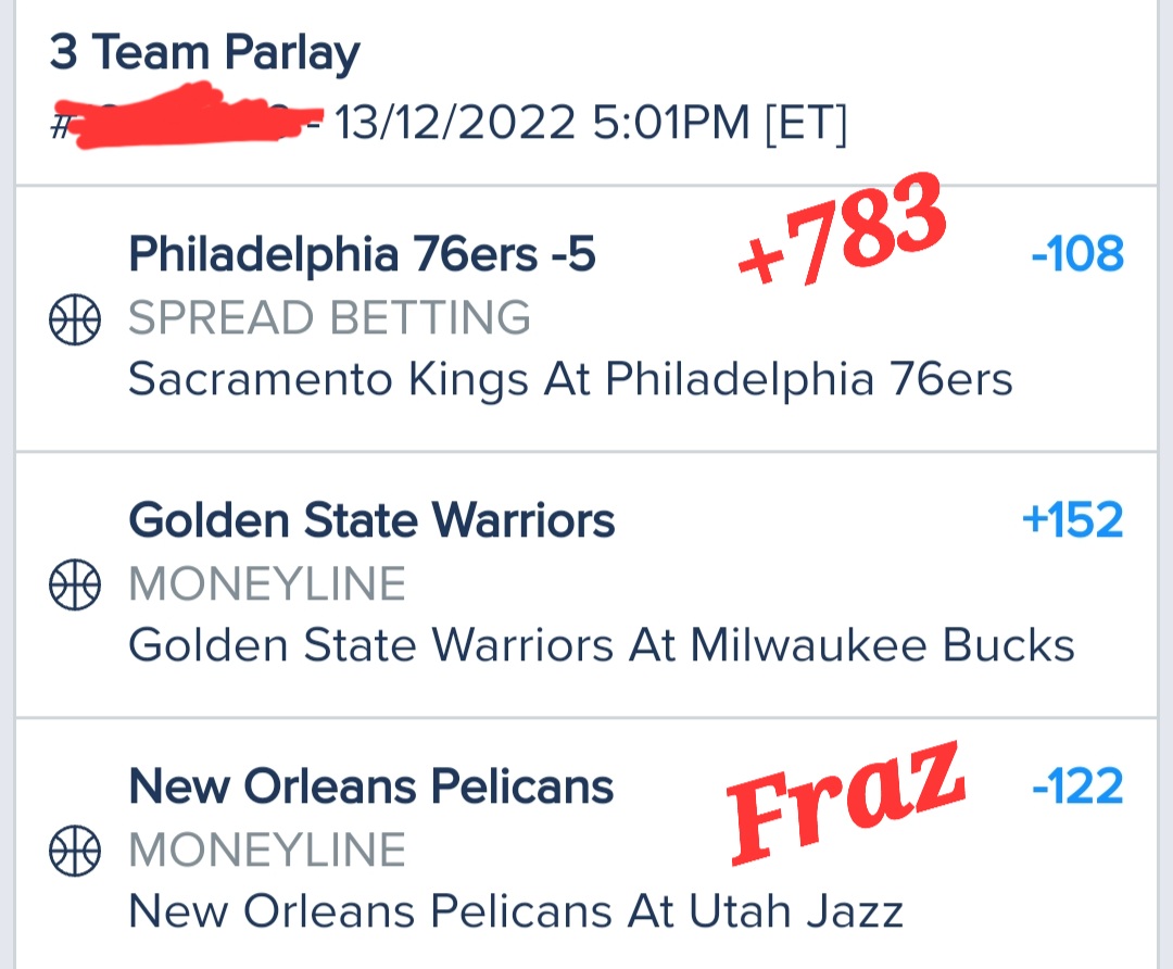 TheRealFraz87's tweet photo. NBA Tonight! Decent odds for a Three Team Parlay at +783. Good luck everyone! #FanDuel #Sportsbook #Parlay #NBA #Betting #LetsGooo #Fraz https://t.co/52lxZAEmwR