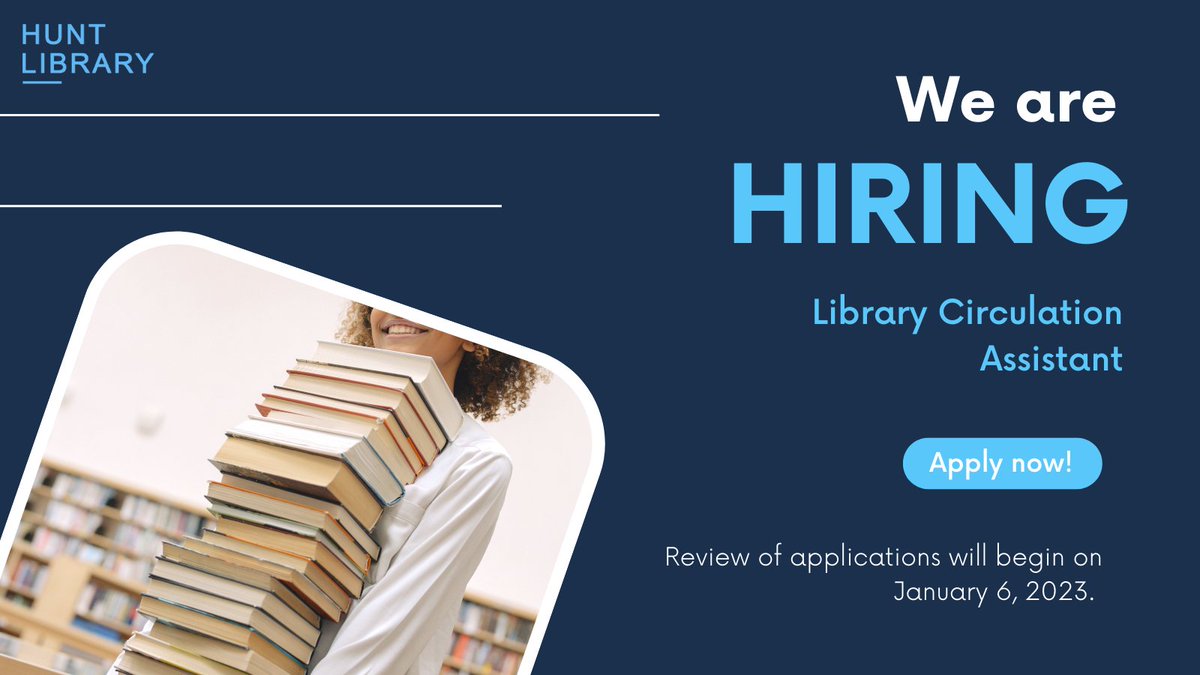 ERAUHuntLibrary's tweet photo. Hunt Library is hiring a Library Circulation Assistant! Apply here: https://t.co/wK3BG2lN0h

#ERAU #eraudaytona #erauhuntlibrary #huntlibrary #librarywork #libraryworkers https://t.co/N23Jwd9b4c