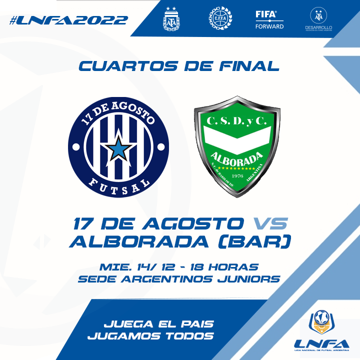 LNFArgentina's tweet photo. #LNFA2022 | #FaseNacional

4tos. de final confirmados para disputar este miércoles 👇

14 hs: Regatas 🆚 Jockey Club
16 hs: Barracas Ctral 🆚 Boca Jrs
18 hs: 17 agosto - Alborada (BAR)
20 hs: San Lorenzo - Opción Joven (RG) 

#DesarrolloAFA
#JuegaElPais 🇦🇷
#JugamosTodos https://t.co/zTTQQ1B0cc