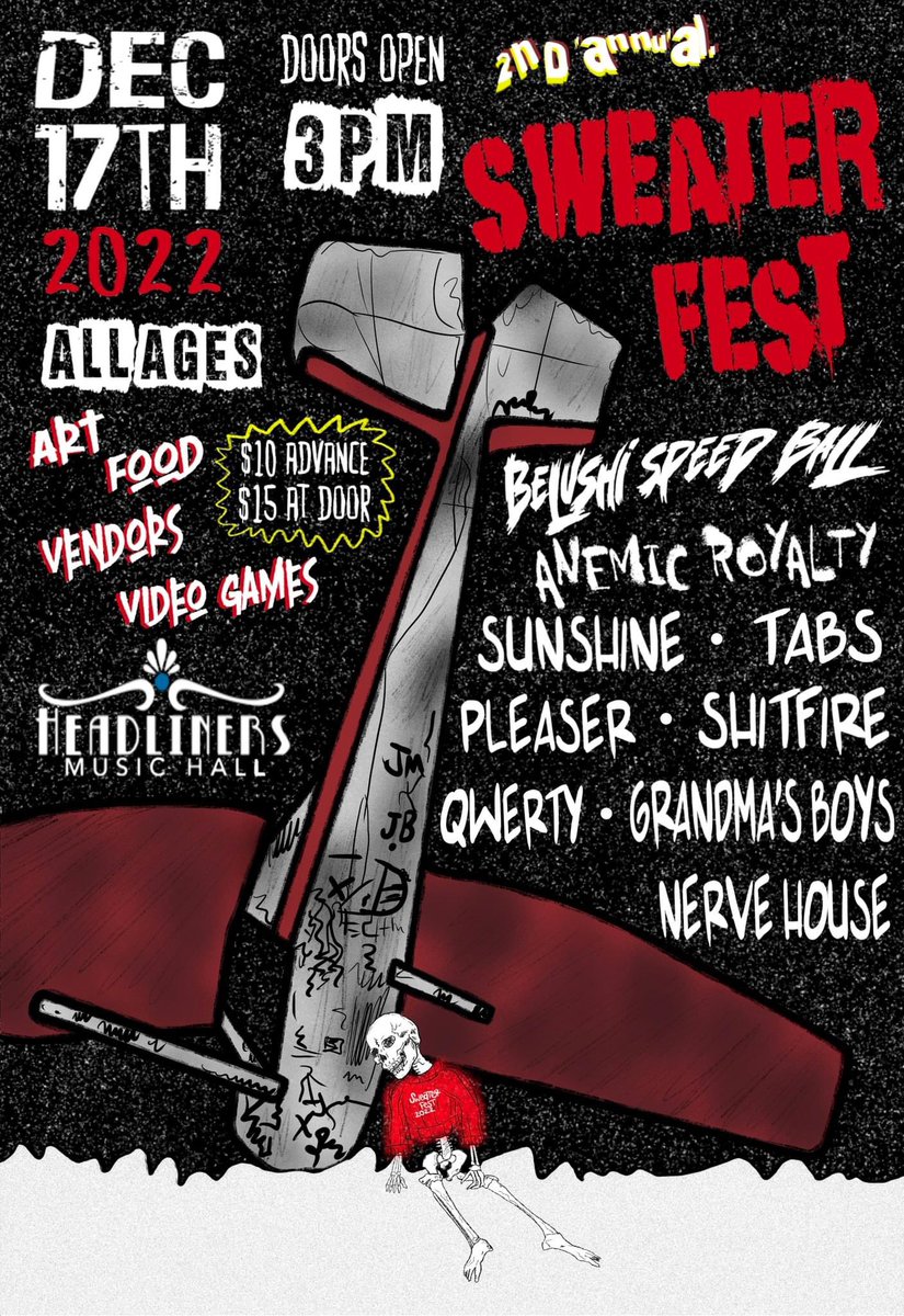 The 2nd Annual #SWEATERFEST  descends upon <a href="/Headliners502/">HEADLINERS</a> THIS SATURDAY with a bunch of our favorite bands! Don’t miss #belushispeedball, #pleaser, #anemicroyalty, #shitfire and many more! #LouisvilleMusic