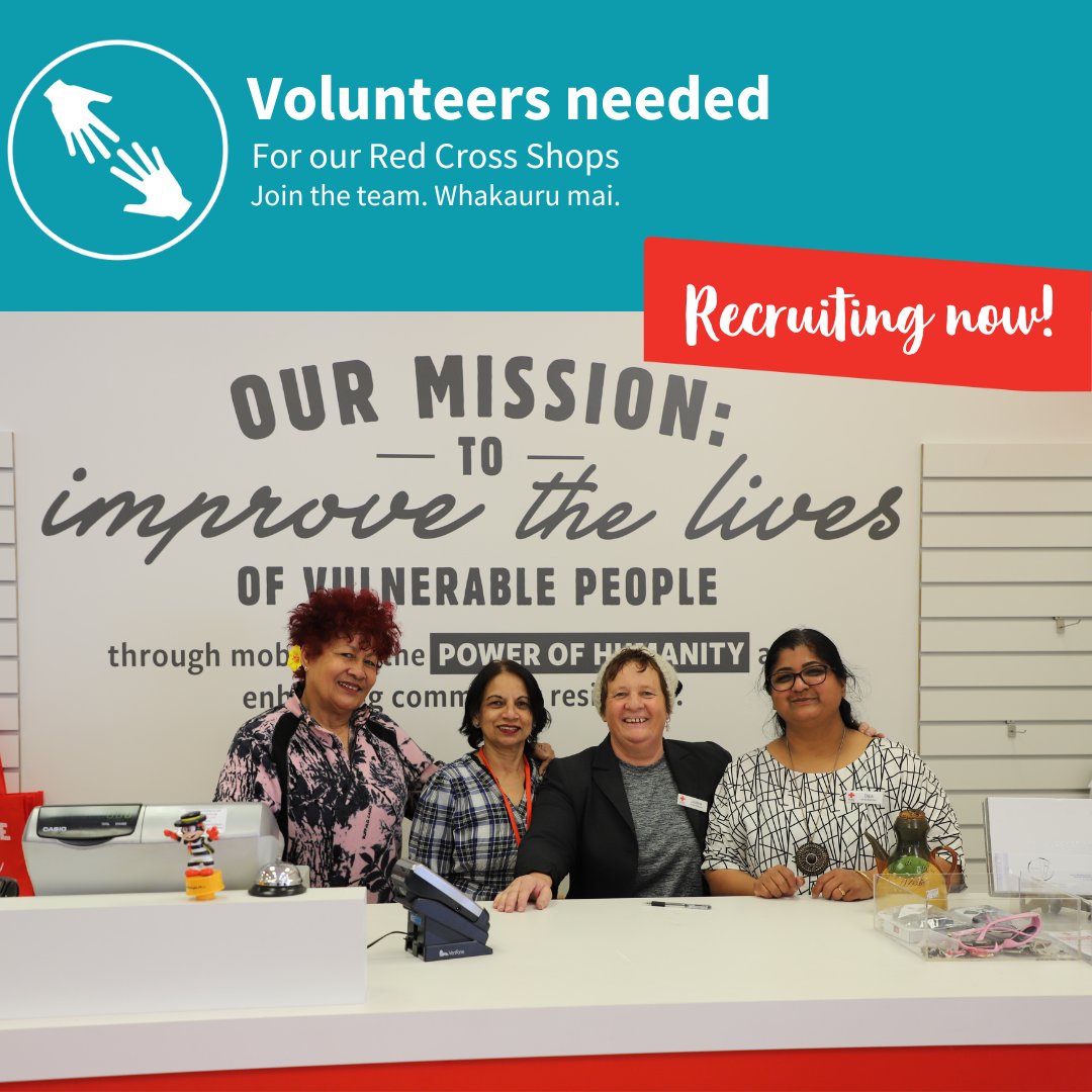 Give the gift of time this holiday season and become a Red Cross Shop volunteer. We have opportunities available at over 50 shops across the motu. For more info, check out our website: redcross.org.nz/volunteer-reta…