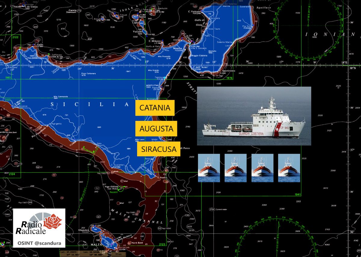 scandura's tweet photo. 4⃣
🔴450 ca., sbarco frazionato:
#Catania: 200 ca. 🚢#CP940 #Dattilo
#Augusta: 70 ca.🚢#CP322 + 110 🚢#CP323
#Siracusa ⚠️ 3 #MEDEVAC da 🚢#CP322 prima di scalare ad Augusta
#CP325 70 ca.: POS da definire
No ETA (fonti istituzionali).
Aggiornamento via Radio Radicale 21:45 https://t.co/MSgEpFjQzm