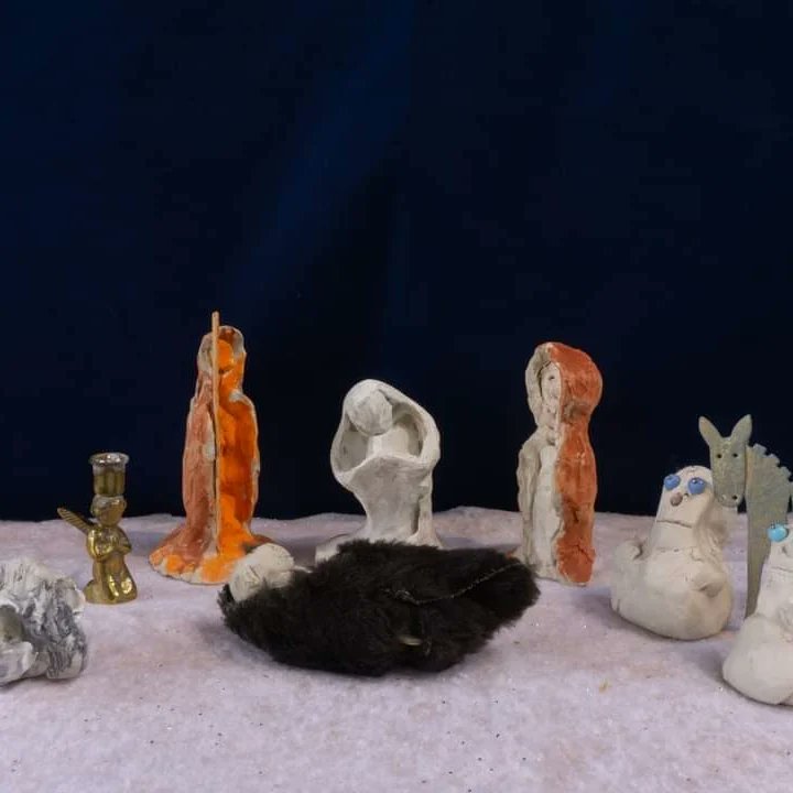 SHUCVancouver's tweet photo. Day 13. This fills my heart with Joy!! Hand molded figures, mixed media created at an Advent family potluck supper in the 1970s. Kept safe all these years 🙏 
#treasure
#blueeyedMagi
#sweetbabyJesus https://t.co/zcGEr20TOG